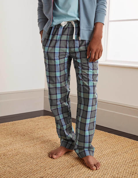 Cotton Poplin Pajama Bottoms - Grey Marl/ Cerulean Blue Check Cotton Poplin Pajama Bottoms - Grey Marl/ Cerulean Blue Check
