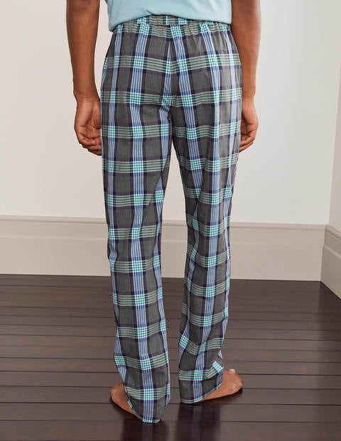 Cotton Poplin Pajama Bottoms - Grey Marl/ Cerulean Blue Check Cotton Poplin Pajama Bottoms - Grey Marl/ Cerulean Blue Check