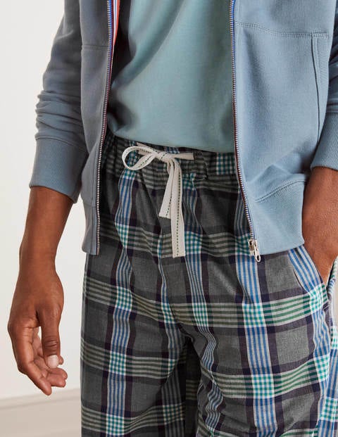Cotton Poplin Pajama Bottoms - Grey Marl/ Cerulean Blue Check Cotton Poplin Pajama Bottoms - Grey Marl/ Cerulean Blue Check