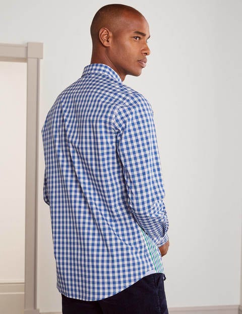 Chemise slim à motifs en popeline - Rayé latéral vichy bleu duc Chemise slim à motifs en popeline - Rayé latéral vichy bleu duc