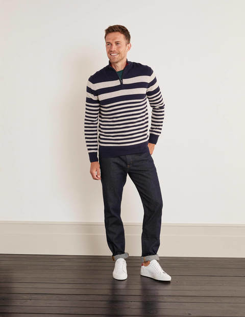 Lambswool Blend Half-Zip - Navy/Ecru Stripe Lambswool Blend Half-Zip - Navy/Ecru Stripe