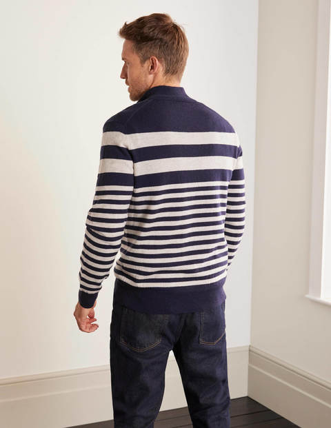 Lambswool Blend Half-Zip - Navy/Ecru Stripe Lambswool Blend Half-Zip - Navy/Ecru Stripe