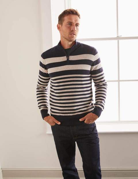 Lambswool Blend Half-Zip - Navy/Ecru Stripe Lambswool Blend Half-Zip - Navy/Ecru Stripe