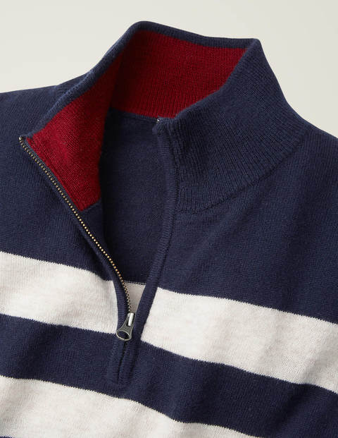 Lambswool Blend Half-Zip - Navy/Ecru Stripe Lambswool Blend Half-Zip - Navy/Ecru Stripe