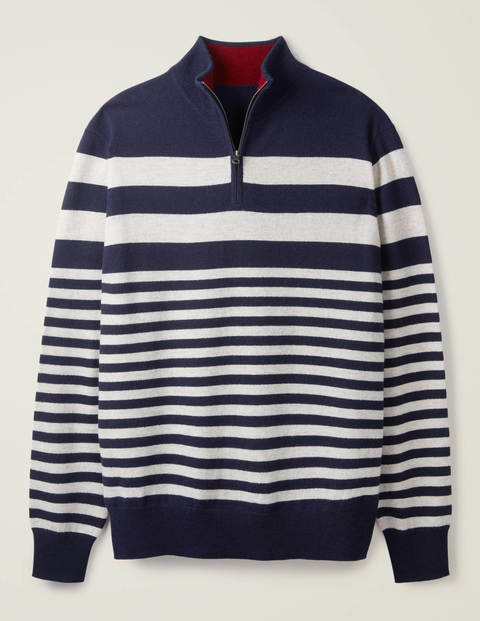 Lambswool Blend Half-Zip - Navy/Ecru Stripe Lambswool Blend Half-Zip - Navy/Ecru Stripe
