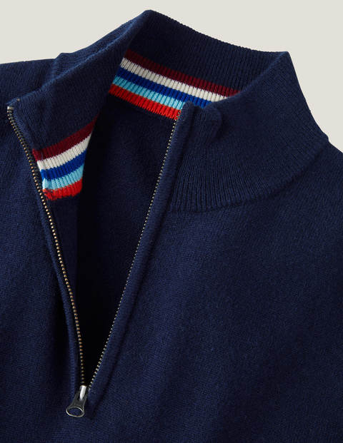 Pull partiellement zippé en laine d'agneau - Bleu marine Pull partiellement zippé en laine d'agneau - Bleu marine