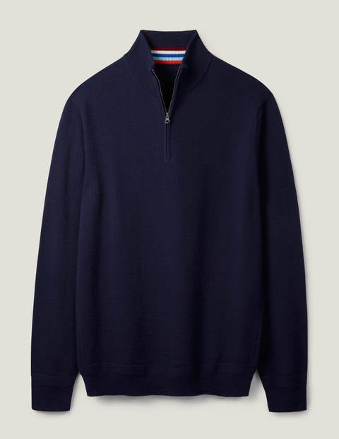 Pull partiellement zippé en laine d'agneau - Bleu marine Pull partiellement zippé en laine d'agneau - Bleu marine