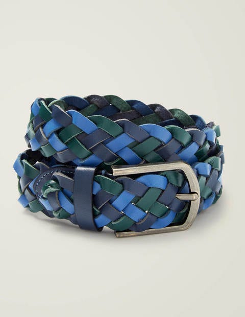 Leather Plaited Belt - Blues Multi Leather Plaited Belt - Blues Multi