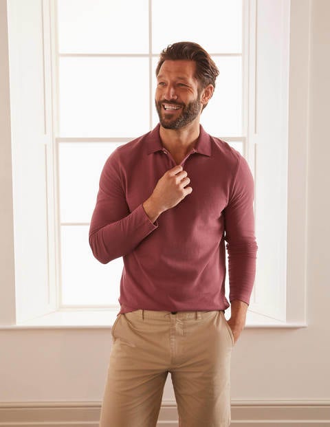 Long Sleeve Piqué Polo - Rosewood Long Sleeve Piqué Polo - Rosewood