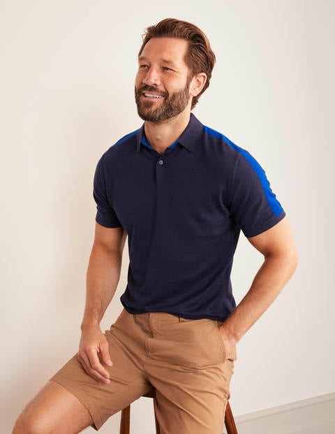 Finsbury Knitted Polo - Blues Colourblock Finsbury Knitted Polo - Blues Colourblock