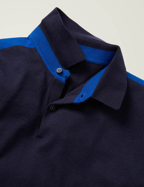 Finsbury Knitted Polo - Blues Colourblock Finsbury Knitted Polo - Blues Colourblock