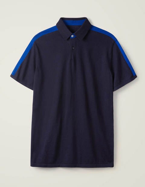Finsbury Knitted Polo - Blues Colourblock Finsbury Knitted Polo - Blues Colourblock