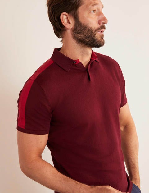 Finsbury Knitted Polo - Merlot Colourblock Finsbury Knitted Polo - Merlot Colourblock