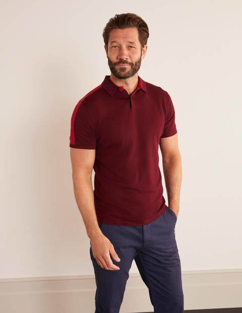 Finsbury Knitted Polo - Merlot Colourblock Finsbury Knitted Polo - Merlot Colourblock