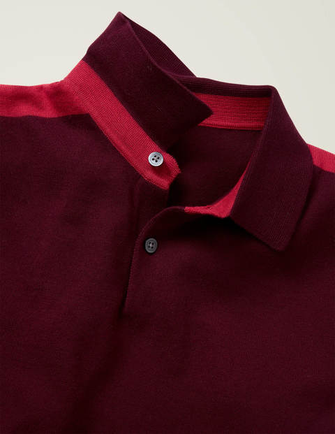 Finsbury Knitted Polo - Merlot Colourblock Finsbury Knitted Polo - Merlot Colourblock