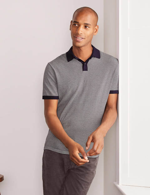Stripe Finsbury Knitted Polo - Navy Stripe Stripe Finsbury Knitted Polo - Navy Stripe