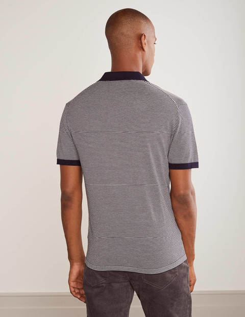 Stripe Finsbury Knitted Polo - Navy Stripe Stripe Finsbury Knitted Polo - Navy Stripe