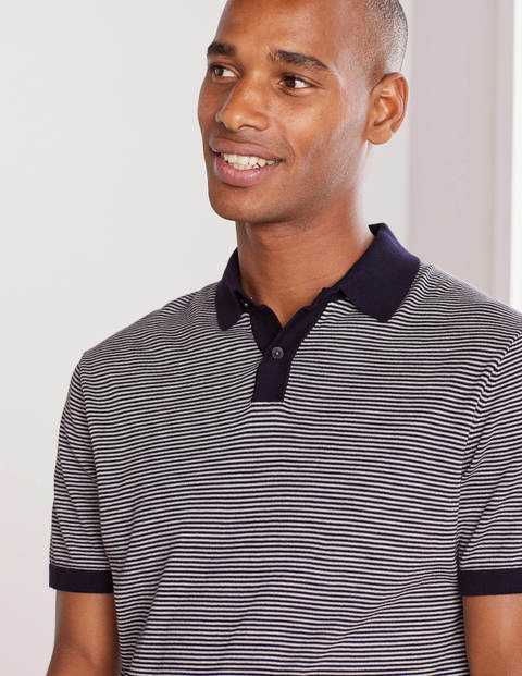 Stripe Finsbury Knitted Polo - Navy Stripe Stripe Finsbury Knitted Polo - Navy Stripe