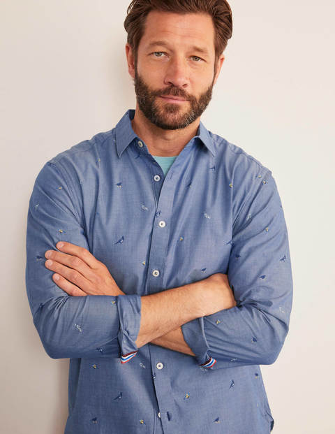 Chambray Printed Shirt - Garden Birds Chambray Printed Shirt - Garden Birds