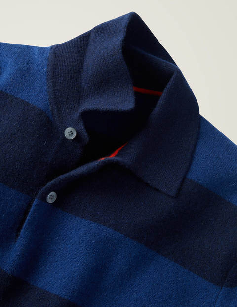 Cashmere Polo - Bright Navy/Navy Stripe Cashmere Polo - Bright Navy/Navy Stripe