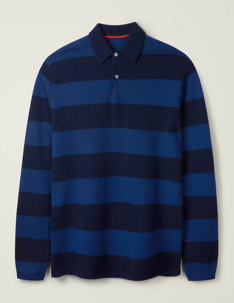 Cashmere Polo - Bright Navy/Navy Stripe Cashmere Polo - Bright Navy/Navy Stripe