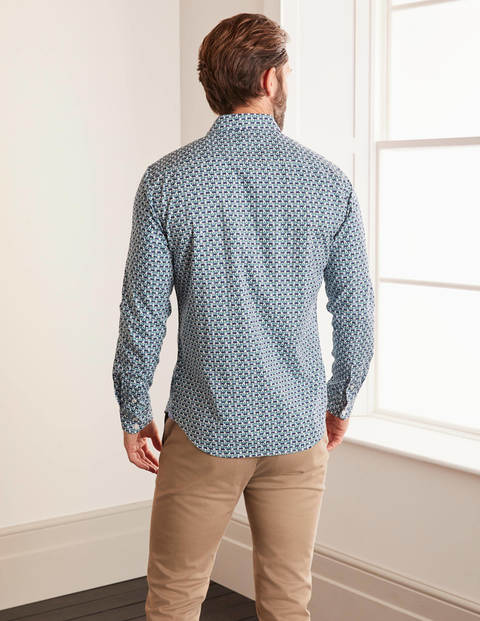 Chemise imprimée à coupe slim en sergé - Motif floral géométrique tilleul Chemise imprimée à coupe slim en sergé - Motif floral géométrique tilleul