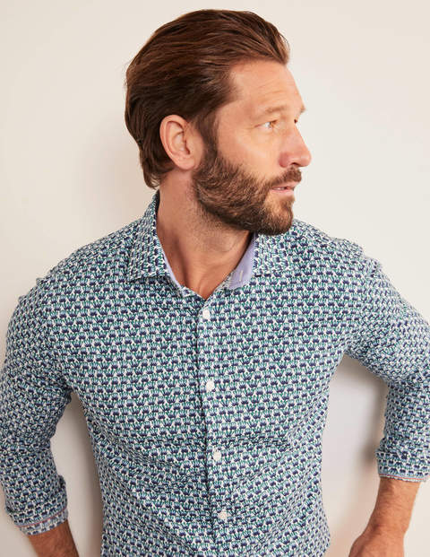Chemise imprimée à coupe slim en sergé - Motif floral géométrique tilleul Chemise imprimée à coupe slim en sergé - Motif floral géométrique tilleul
