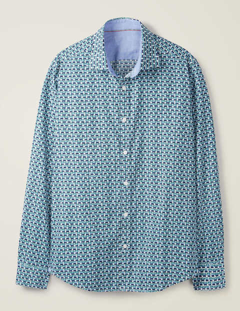 Chemise imprimée à coupe slim en sergé - Motif floral géométrique tilleul Chemise imprimée à coupe slim en sergé - Motif floral géométrique tilleul