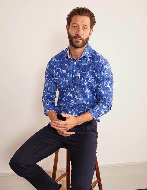 Chemise imprimée à coupe slim en sergé - Zèbre camaïeu bleu Chemise imprimée à coupe slim en sergé - Zèbre camaïeu bleu