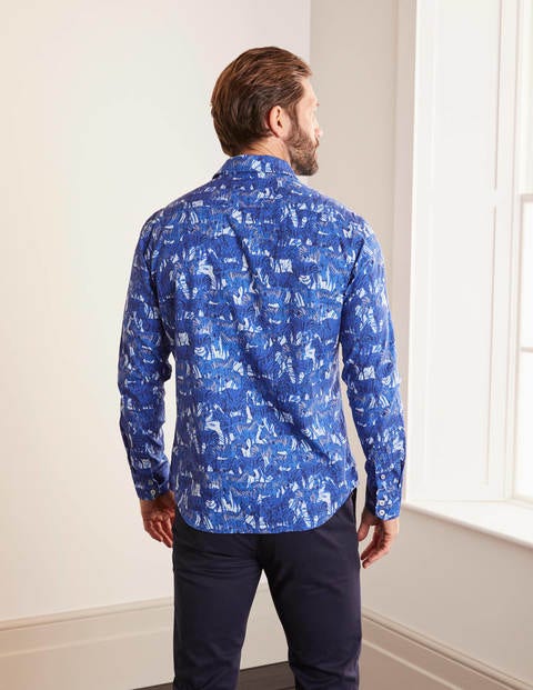 Chemise imprimée à coupe slim en sergé - Zèbre camaïeu bleu Chemise imprimée à coupe slim en sergé - Zèbre camaïeu bleu