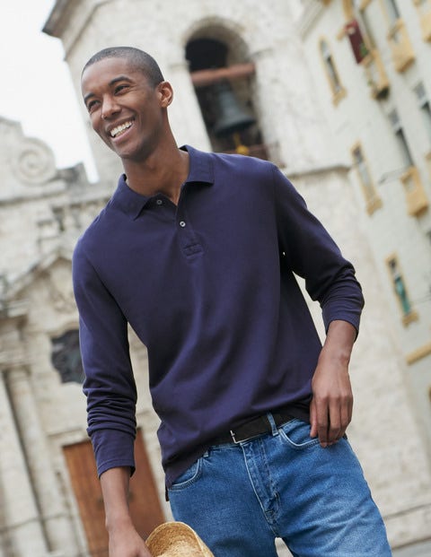 Long Sleeve Piqué Polo - Light Navy Long Sleeve Piqué Polo - Light Navy