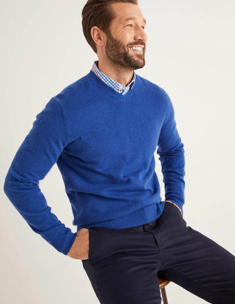 Cashmere V-Neck - Bright Blue Melange Cashmere V-Neck - Bright Blue Melange