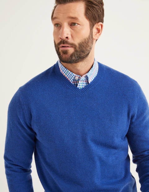 Cashmere V-Neck - Bright Blue Melange Cashmere V-Neck - Bright Blue Melange
