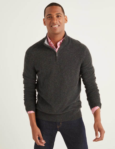 Cashmere Half-Zip - Dark Grey Marl Cashmere Half-Zip - Dark Grey Marl