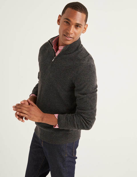 Cashmere Half-Zip - Dark Grey Marl Cashmere Half-Zip - Dark Grey Marl