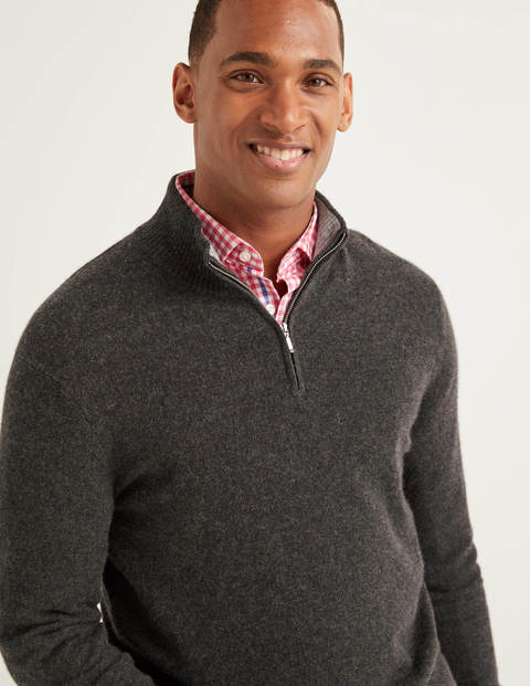 Cashmere Half-Zip - Dark Grey Marl Cashmere Half-Zip - Dark Grey Marl