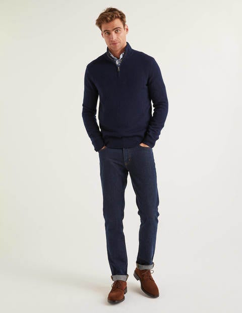 Pull Partiellement Zippé En Cachemire - Bleu marine Pull Partiellement Zippé En Cachemire - Bleu marine