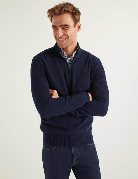 Pull Partiellement Zippé En Cachemire - Bleu marine Pull Partiellement Zippé En Cachemire - Bleu marine
