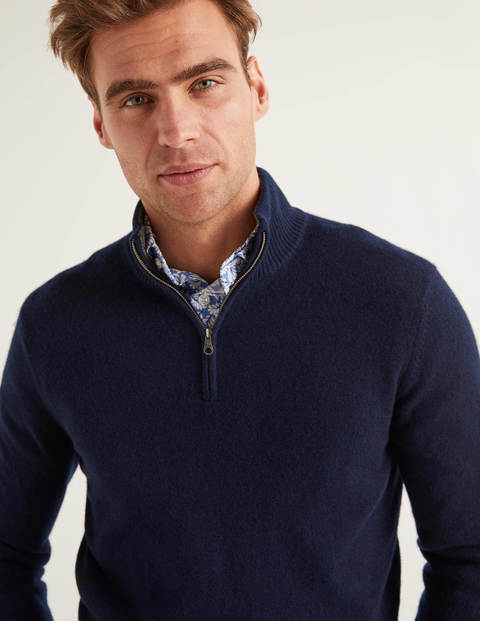 Pull Partiellement Zippé En Cachemire - Bleu marine Pull Partiellement Zippé En Cachemire - Bleu marine
