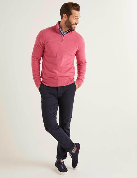 Kaschmirpullover Mit Halbem Reißverschluss - Rosenblütenrosa Kaschmirpullover Mit Halbem Reißverschluss - Rosenblütenrosa