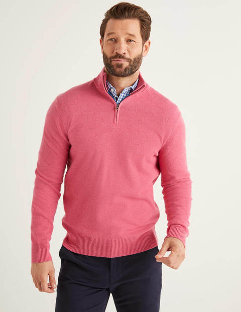 Kaschmirpullover Mit Halbem Reißverschluss - Rosenblütenrosa Kaschmirpullover Mit Halbem Reißverschluss - Rosenblütenrosa