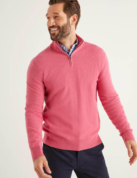 Kaschmirpullover Mit Halbem Reißverschluss - Rosenblütenrosa Kaschmirpullover Mit Halbem Reißverschluss - Rosenblütenrosa
