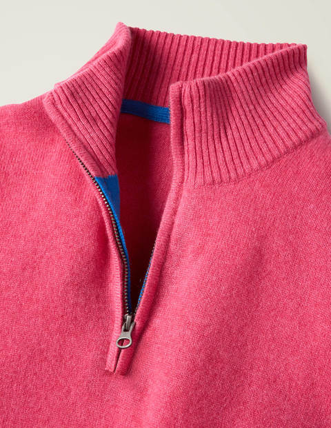 Kaschmirpullover Mit Halbem Reißverschluss - Rosenblütenrosa Kaschmirpullover Mit Halbem Reißverschluss - Rosenblütenrosa