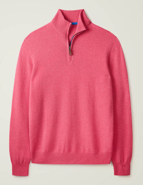 Kaschmirpullover Mit Halbem Reißverschluss - Rosenblütenrosa Kaschmirpullover Mit Halbem Reißverschluss - Rosenblütenrosa