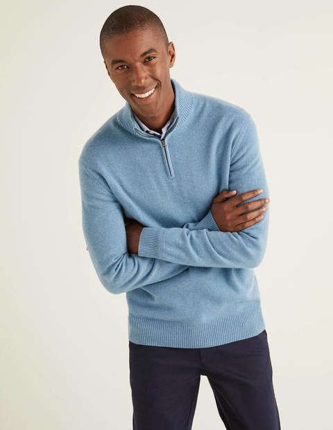 Kaschmirpullover Mit Halbem Reißverschluss - Graublau Kaschmirpullover Mit Halbem Reißverschluss - Graublau