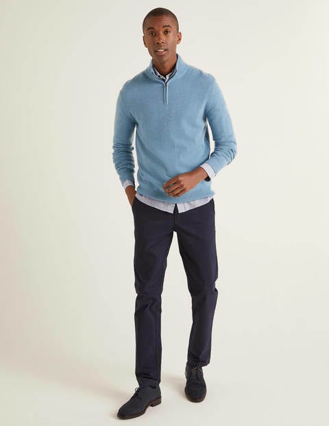 Kaschmirpullover Mit Halbem Reißverschluss - Graublau Kaschmirpullover Mit Halbem Reißverschluss - Graublau