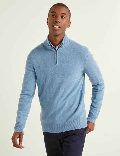 Kaschmirpullover Mit Halbem Reißverschluss - Graublau Kaschmirpullover Mit Halbem Reißverschluss - Graublau