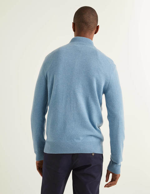 Kaschmirpullover Mit Halbem Reißverschluss - Graublau Kaschmirpullover Mit Halbem Reißverschluss - Graublau
