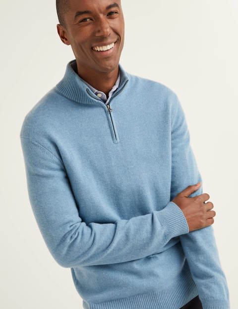 Kaschmirpullover Mit Halbem Reißverschluss - Graublau Kaschmirpullover Mit Halbem Reißverschluss - Graublau