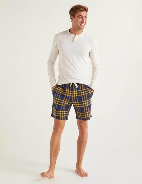 Brushed Cotton Pajama Shorts - Navy Blue/Saffron Check Brushed Cotton Pajama Shorts - Navy Blue/Saffron Check